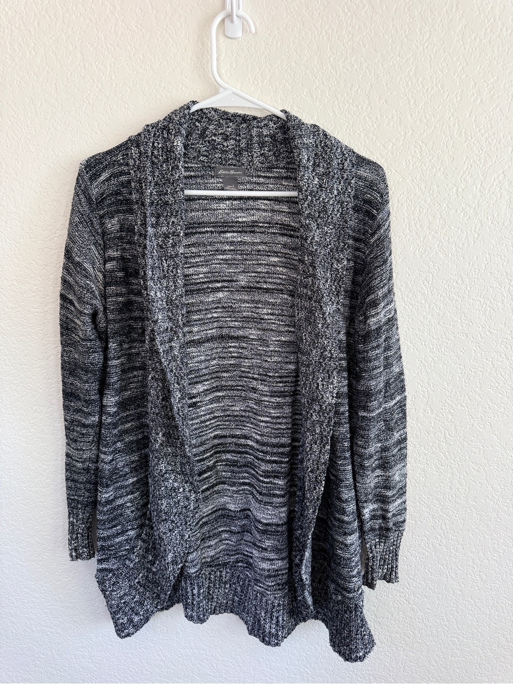 Eddie Bauer Marled Black Gray Open-Front Cardigan